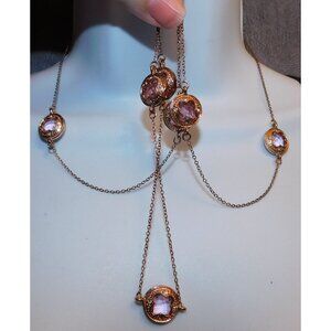 Whimsical Pink Gemmed Rose Gold Tone Statement Necklace